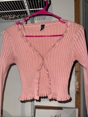 Windsor Pink Ribbed Button-Down Crop Cardigan